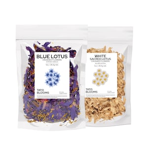 Organic Blue Lotus - White Sacred Lotus Premium Crushed Flowers Nymphaea Caerulea Nelumbo Nucifera