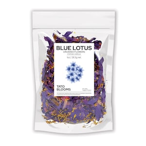 Organic Blue Lotus Premium Dried Crushed Flowers Tea Nymphaea Caerulea Egyptian Sacred - Free of Pesticides, Fertilizers & Additives - Vegan
