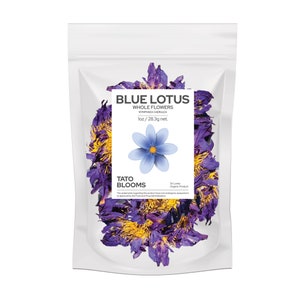 Organic Blue Lotus Premium Whole Dried Flowers Tea Nymphaea Caerulea Egyptian Sacred - Free of Pesticides, Fertilizers & Additives - Vegan
