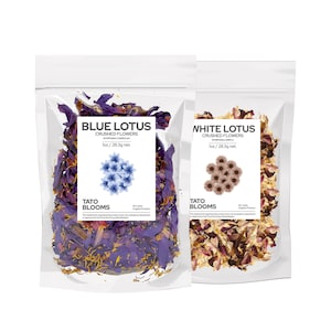 Organic Blue Lotus - White Lotus Premium Crushed Flowers Nymphaea Caerulea Nymphaea Ampla