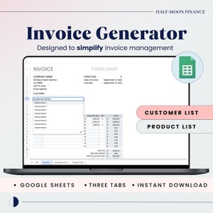 Invoice Generator, Invoice Template in Google Sheets for Small Business, Editable Invoice