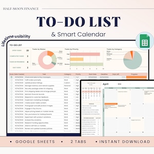 To Do List Planner Template in Google Sheets, Task Tacker, Smart Calendar