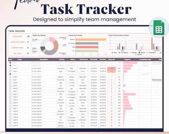 Task Tracker Google Sheets Template, Team Project Management, Task To Do List