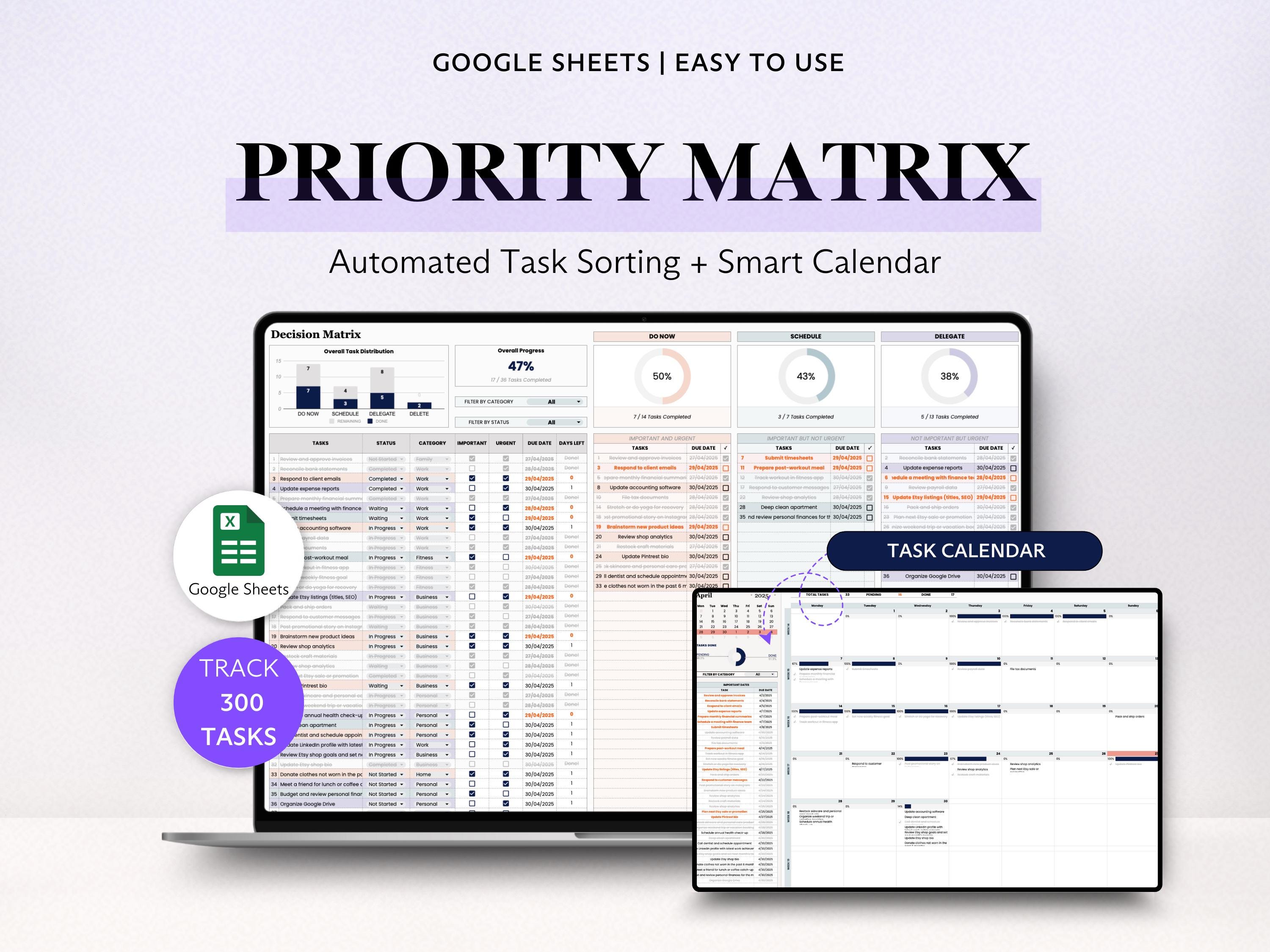 Matrix Style Spreadsheet Eisenhower Decision Matrix Spreadsheet, Digital Task & Productivity ...
