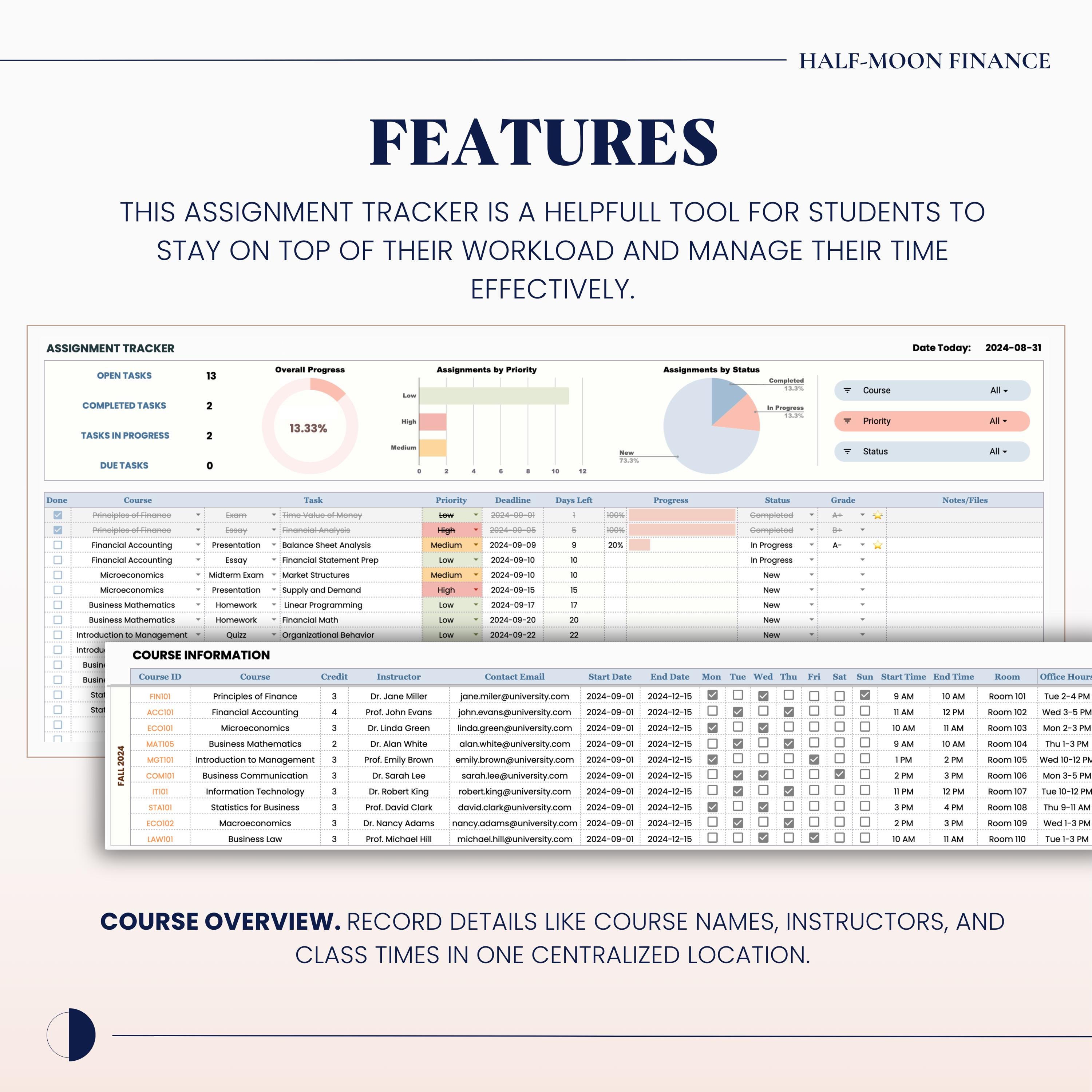 Assignment Tracker, Student Academic Planner, University Class Schedule ...