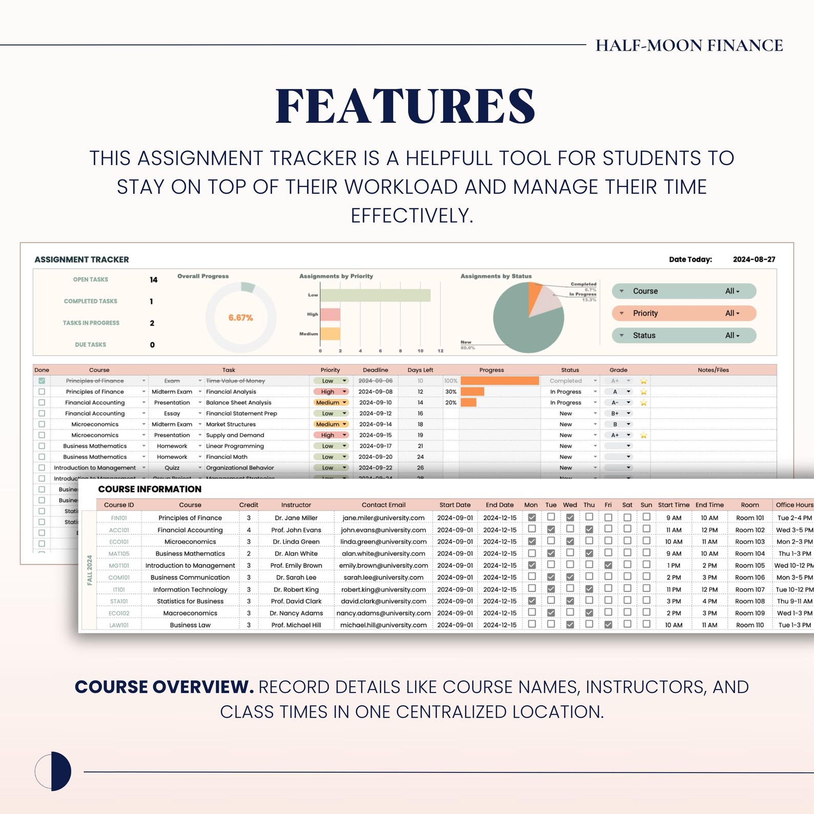Student Academic Planner, Collage Assignment Tracker, Monthly Task ...