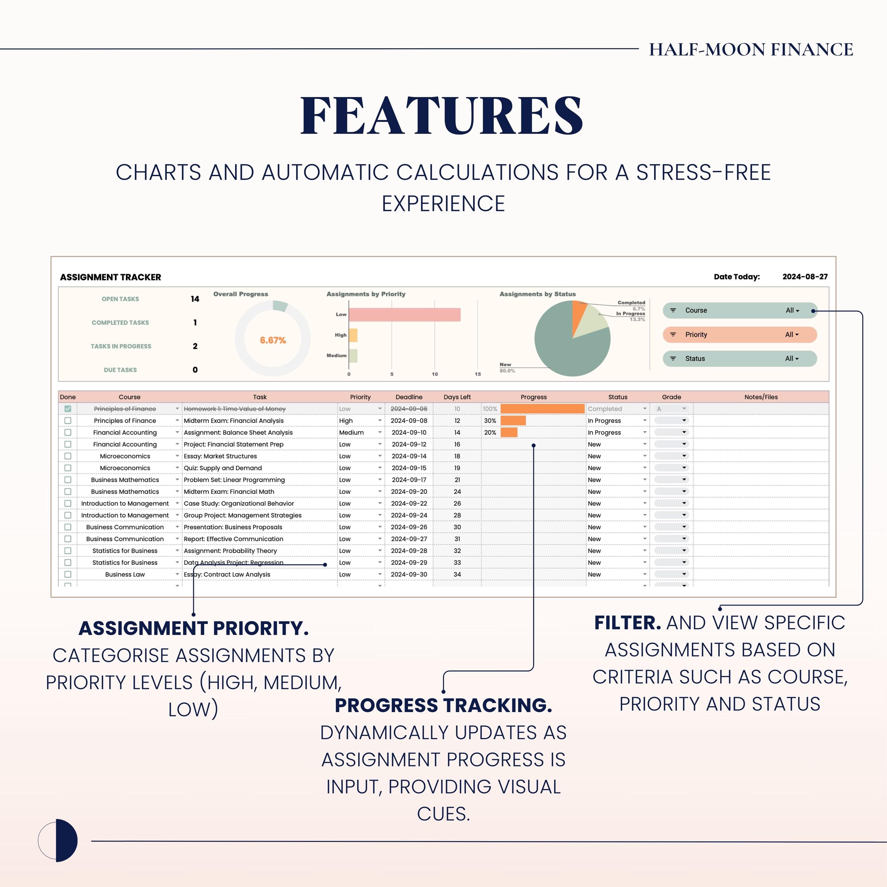 Student Academic Planner, Collage Assignment Tracker, Monthly Task ...