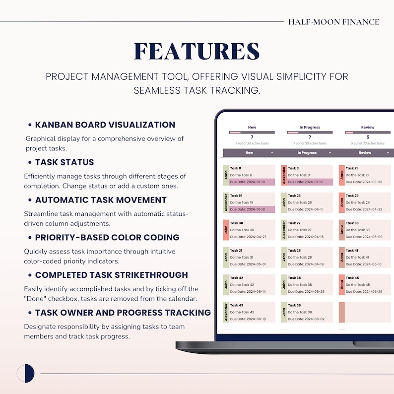 Kanban Board Template in Google Sheets, Task Tracker, Project ...