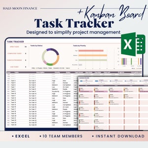 Excel Task Tracker with Kanban Board Template, Team Project Management, Employee Task List, To Do List