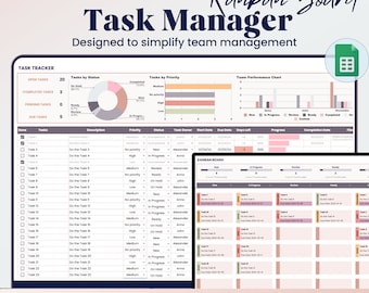 Task Tracker with Kanban Board Google Sheets Template, Team Project Management, Employee Task List