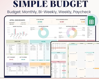 Budget Planner Template in Google Sheets, Digital Budget Tracker Spreadsheet, Simple Budget with Bill Tracker, Budgeting for Beginners