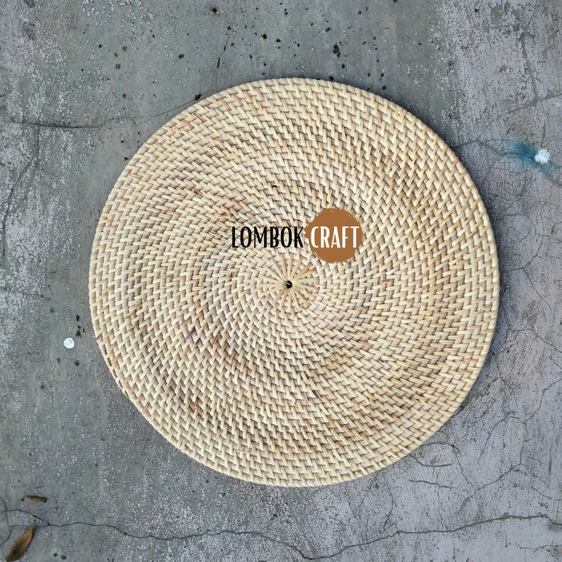 Set of 3 Natural Round Rattan Placemats, Dining Placemats, Lombok