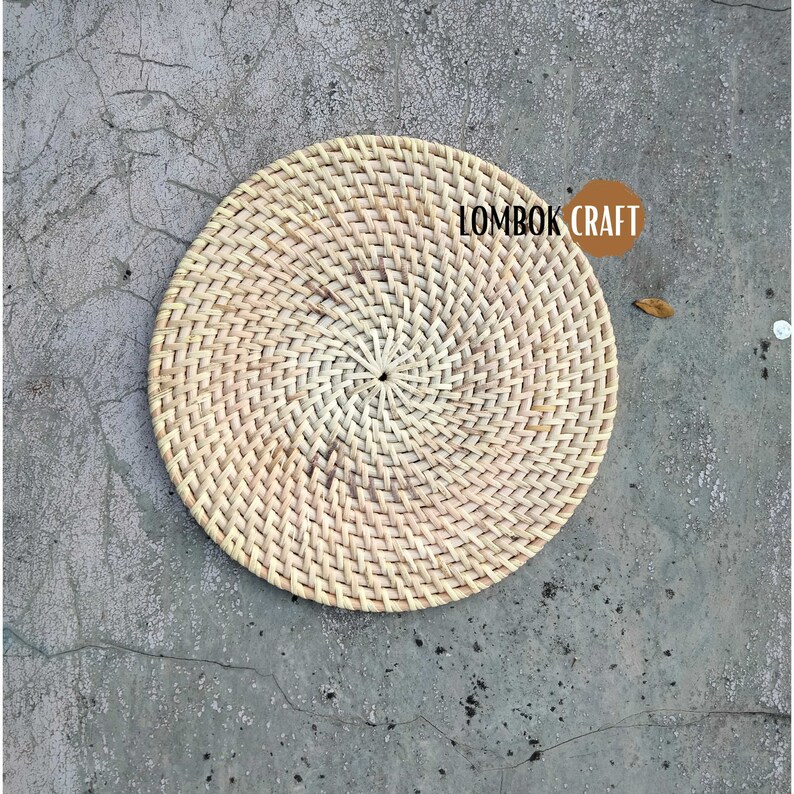 Set of 3 Natural Round Rattan Placemats, Dining Placemats, Lombok