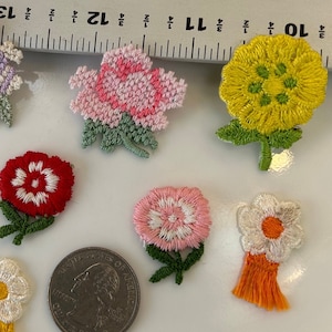 9 pieces FLORAL VINTAGE appliqués pink light pink orange yellow purple lilac flower iron on Patches #8