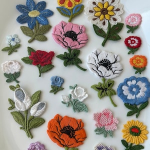 20 styles collection vintage appliqués gorgeous rose daisy poppies flowers cotton embroidered retro sewing quilting decoration sets #44