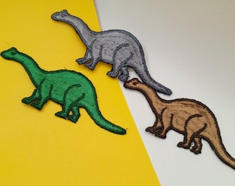 3pcs Brachiosaurus Dinosaur Iron-on Patches Cute Dino Kids Appliques Embroidered Dinosaur Patch Jurassic Green Brown Grey Dinosaurs #524