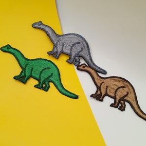 3pcs Brachiosaurus Dinosaur Iron-on Patches Cute Dino Kids Appliques Embroidered Dinosaur Patch Jurassic Green Brown Grey Dinosaurs #524