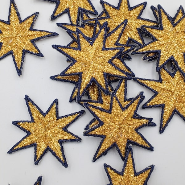 METALLIC Gold Stars Patches Iron on Star Navy blue Outlined Emblem Star Badge appliques Decoration VINTAGE Celestial Inspired Patch #630