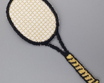 Toppa ricamata per racchetta da tennis Trasferimento termoadesivo per giacche Borse Berretti Zaino Jean Sportswear nero bianco oro metallizzato Tennis Vintage #904