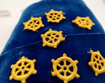 Yellow Nautical Ship Wheel Applique Embroidered Vintage Captain's wheel Patches for DIY Sewing Embellishments, Clothing Bags & Decorating