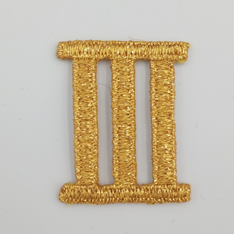 VINTAGE Badge Patches Metallic Gold Roman Numeral Three Embroidered ...