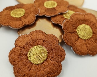 FLORAL VINTAGE appliques gold metallic brown flower Patches iron on #218