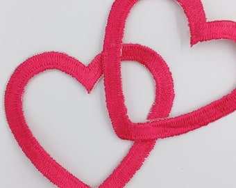 Valentine Hot Pink Heart Appliques VINTAGE Iron on Patches #641