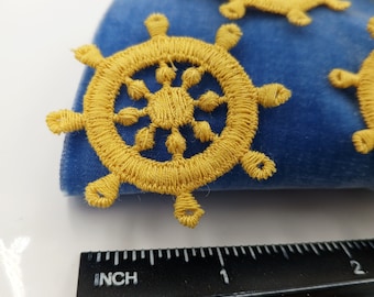 Yellow Nautical Ship Wheel Applique Embroidered Vintage Captain's wheel Patches for DIY Sewing Embellishments, Clothing Bags & Decorating