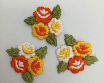 FLORAL VINTAGE appliques yellow white orange green flower Patches #227