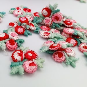 VINTAGE appliques cute pink red white flower Embroidery Patches #304