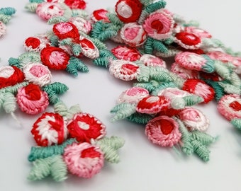 VINTAGE appliques cute pink red white flower Embroidery Patches #304