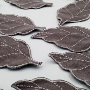 Soft Gray Leaf Patch Vintage Embroidered Fabric Leaf Patches Applique for DIY Sewing Crafting, Jackets, Jeans, Bags, Embellishments