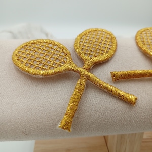 Gold Metallic VINTAGE Tennis Rackets Iron-on Patch Embroidery Double Racquets Tennis Decorative Motifs Embroidered Tennis Patches #911