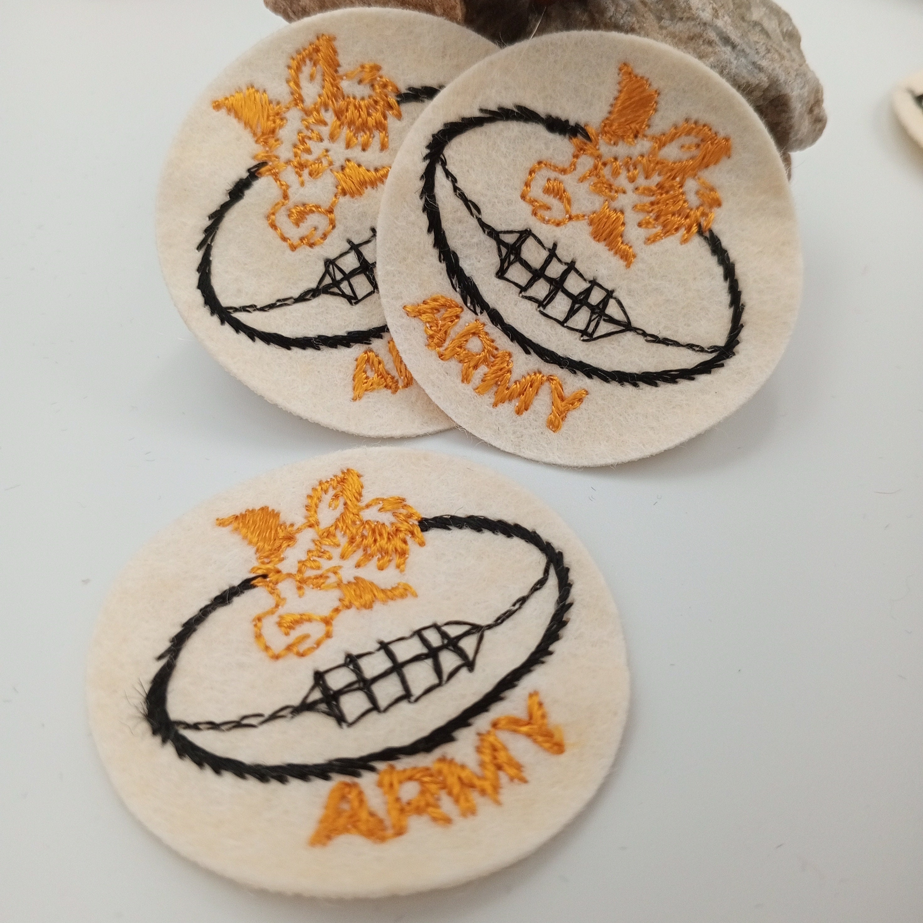 VINTAGE Badge Patches Black, Off-white Yellow ARMY Football Embroidery ...