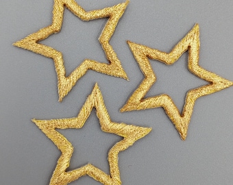 Iron on Metallic Gold Stars appliques Embroidered Star badge Gold Outline Iron on Patches #613