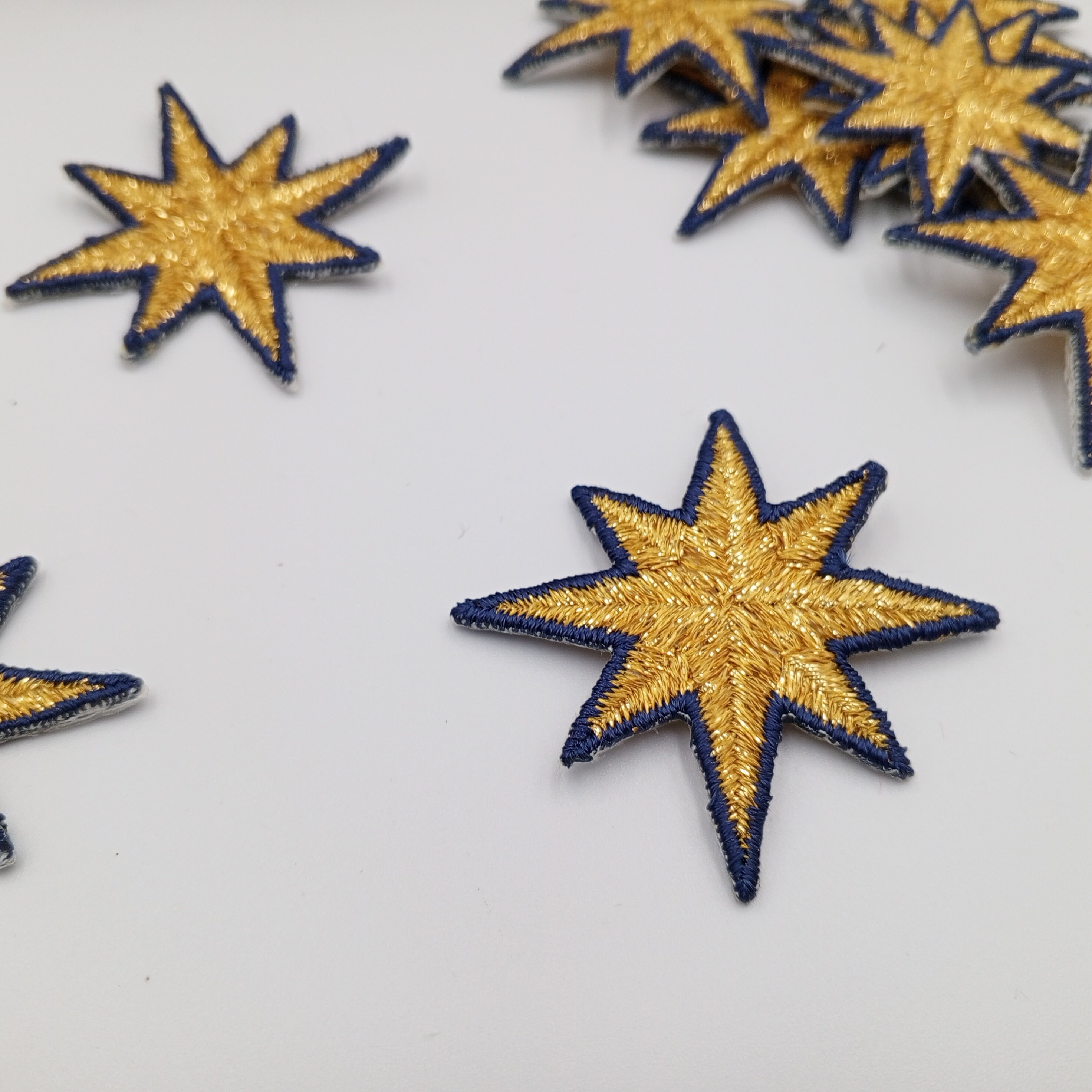 METALLIC Gold Stars Patches Iron on Star Navy Blue Outlined Emblem Star ...