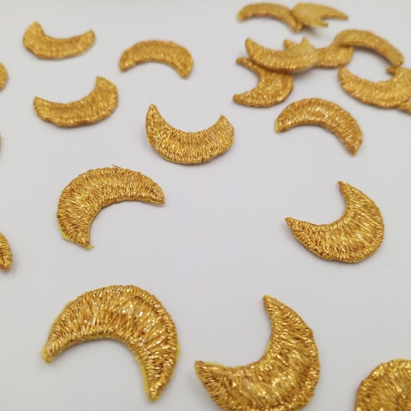 Metallic gold Moon appliques VINTAGE Iron on Patches for DIY crafting projects #627