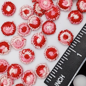 VINTAGE appliques cute pink red dot flower embroidery Patches #324