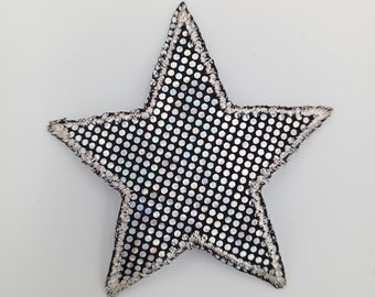 Dazzling Silver Metallic Hologram Black Star Patch Iron on Authentic Retro Applique Star Embellishment Bags Hats Jackets Jeans Backpack #625