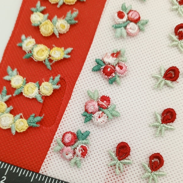 40 pieces FLORAL VINTAGE appliques red light green pink white yellow flower Patches #144