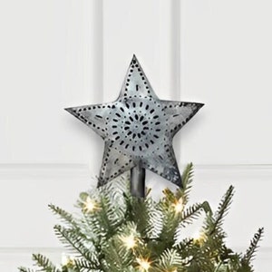 Handcrafted Large Pierced Tin Star Christmas Tree Topper 9.5" Christmas Tree Decoration Ornament