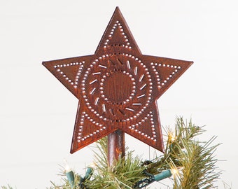Handcrafted Star Tree Topper | Pierced Tin Star Christmas Tree Decoration