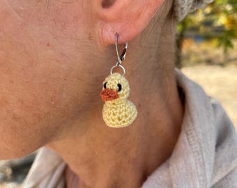 crochet duck earrings, micro crochet, crochet jewelry, duck earrings, crochet earrings, handmade earrings, novelty earrings