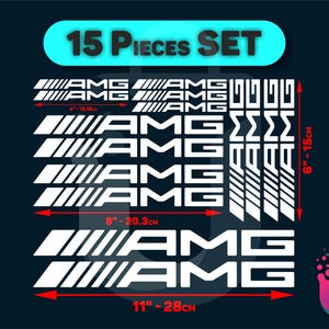 15x AMG Racing Decals Set of 15 – Premium Vinyl Stickers for Car Body, Hood, Bonnet, Side Skirts | Waterproof | Multicolor.