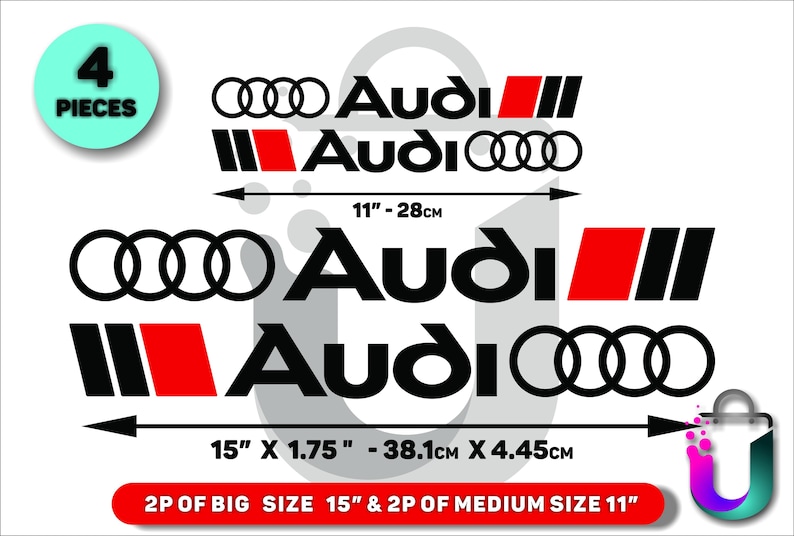 Audi Decal Stickers: Car Skirt, Door, Hood, Side Panel - 4 Color ...