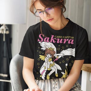 Camiseta UNISEX con tazas de pudín Kero, camiseta de manga corta con estampado de Sakura Cardcaptor Kinomoto Kero Cerberus de los 90 con estética de anime Vaporwave Fairy Kei