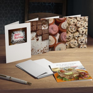 Lot de 5 cartes de voeux humour culinaire, anniversaire, végétarienne