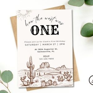 How the West Was One Editable Invitation, Country Western First Birthday, First Rodeo Invitation, First Birthday Invitation