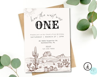 How the West Was One Editable Invitation, Country Western First Birthday, First Rodeo Invitation, First Birthday Invitation