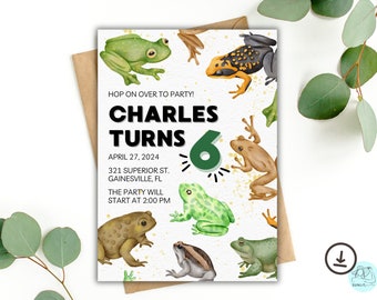 Frog Birthday Party Invitation, Editable Frog Party Invite, Hoppy Birthday Party Invitation, Boy Birthday Party Invite